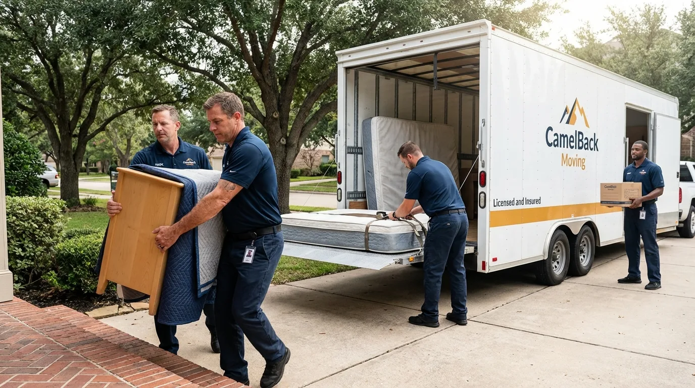 Crew loading residential truck for cross-state move from Junction City, KS